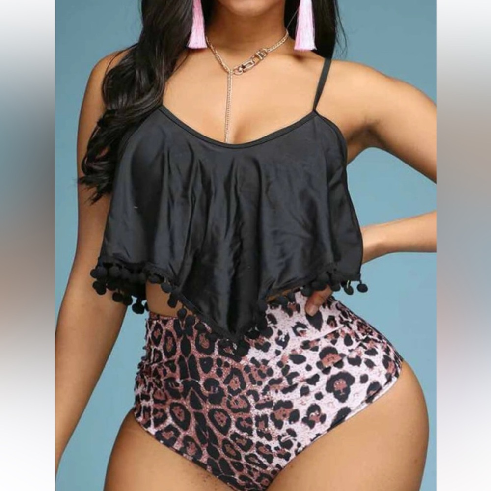 Womens Tankini Leopard Swimsuit Tummy Control Bathing Suit Modest XL